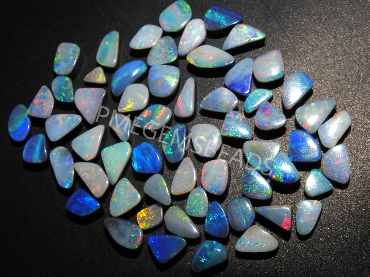 10Pc Natural Australian Opal Doublet Cabochon Lot, Multi Fire Smooth Handmade Loose Gemstone for Jewelry Making, One of a Kind DIY Supplies