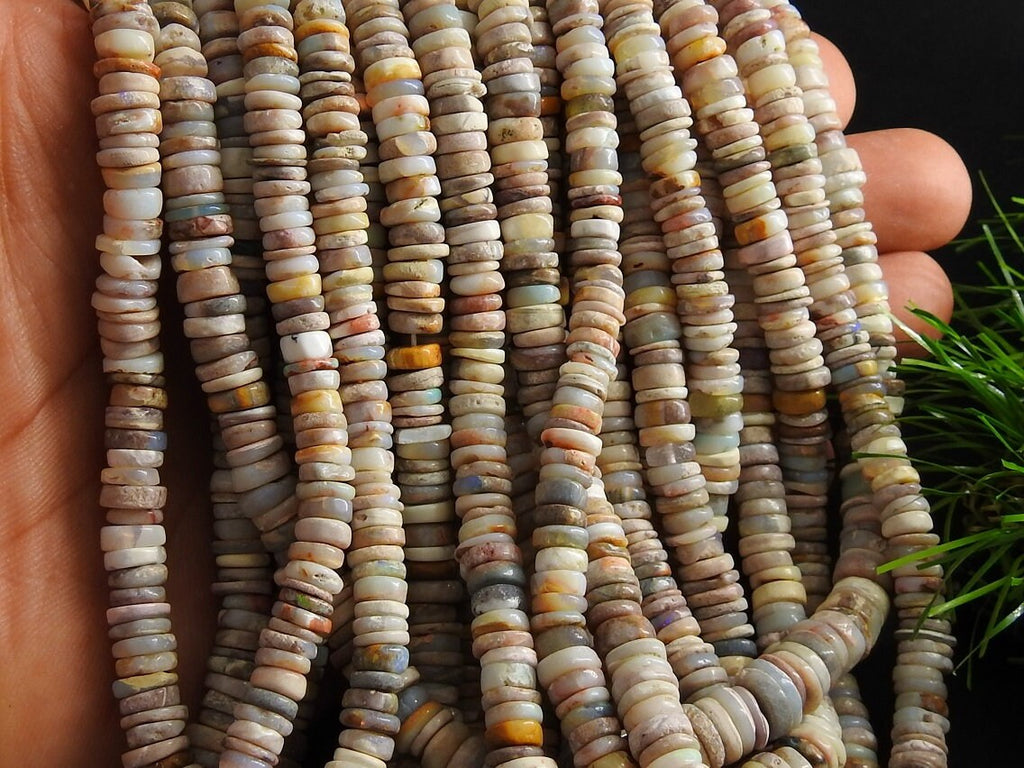 Natural Australian Opal Multi Shaded Smooth Polished Tire Coin Button Wheel Shape Beads 16Inch Strand 5-7mm For Jewelry Making Stone MS-T2