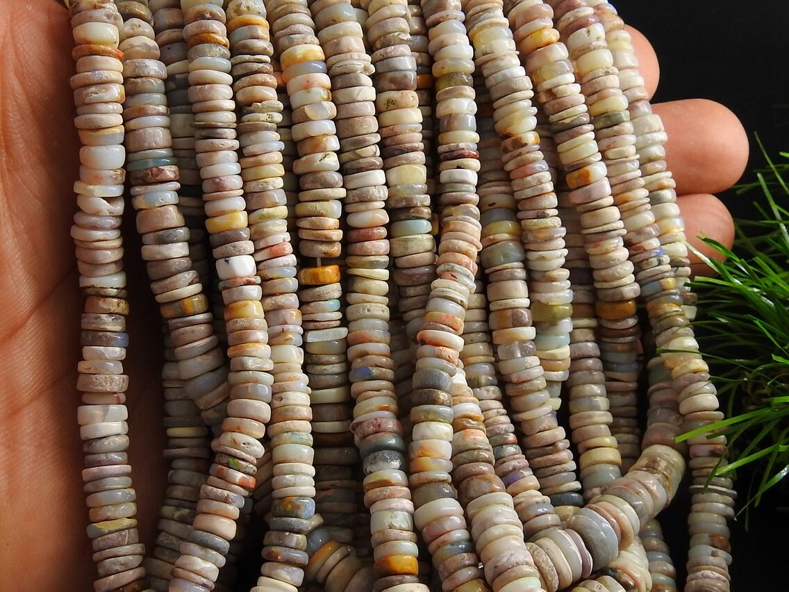 Natural Australian Opal Multi Shaded Smooth Polished Tire Coin Button Wheel Shape Beads 16Inch Strand 5-7mm For Jewelry Making Stone MS-T2
