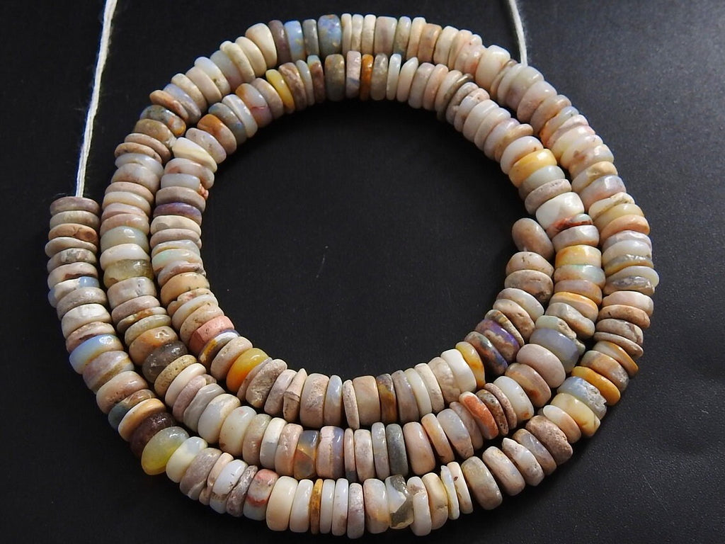 Natural Australian Opal Multi Shaded Smooth Polished Tire Coin Button Wheel Shape Beads 16Inch Strand 5-7mm For Jewelry Making Stone MS-T2
