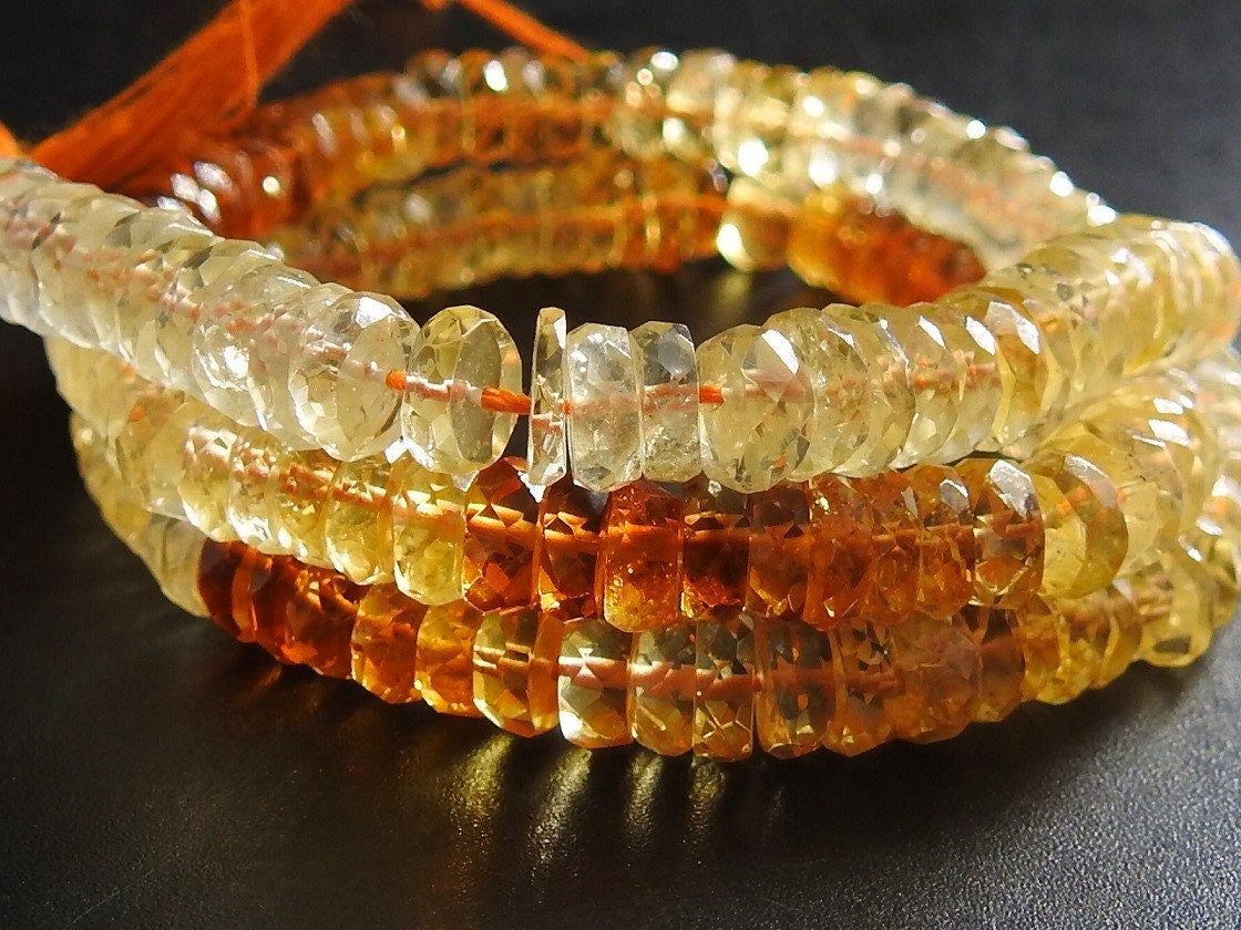 Citrine Shaded Faceted Tire Bead Coin Button Wheel 14Inches Strand Wholesaler Supplies Natural Stone PME-T1