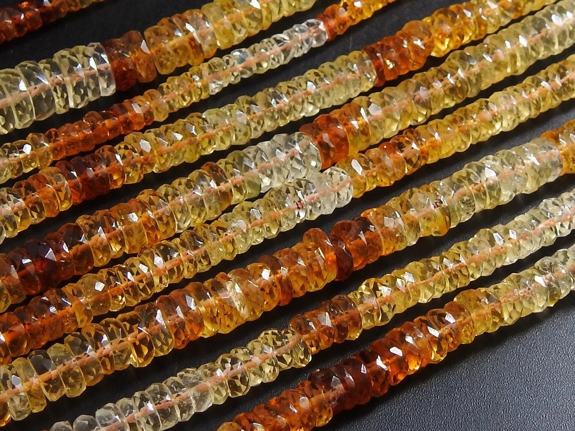 Citrine Shaded Faceted Tire Bead Coin Button Wheel 14Inches Strand Wholesaler Supplies Natural Stone PME-T1