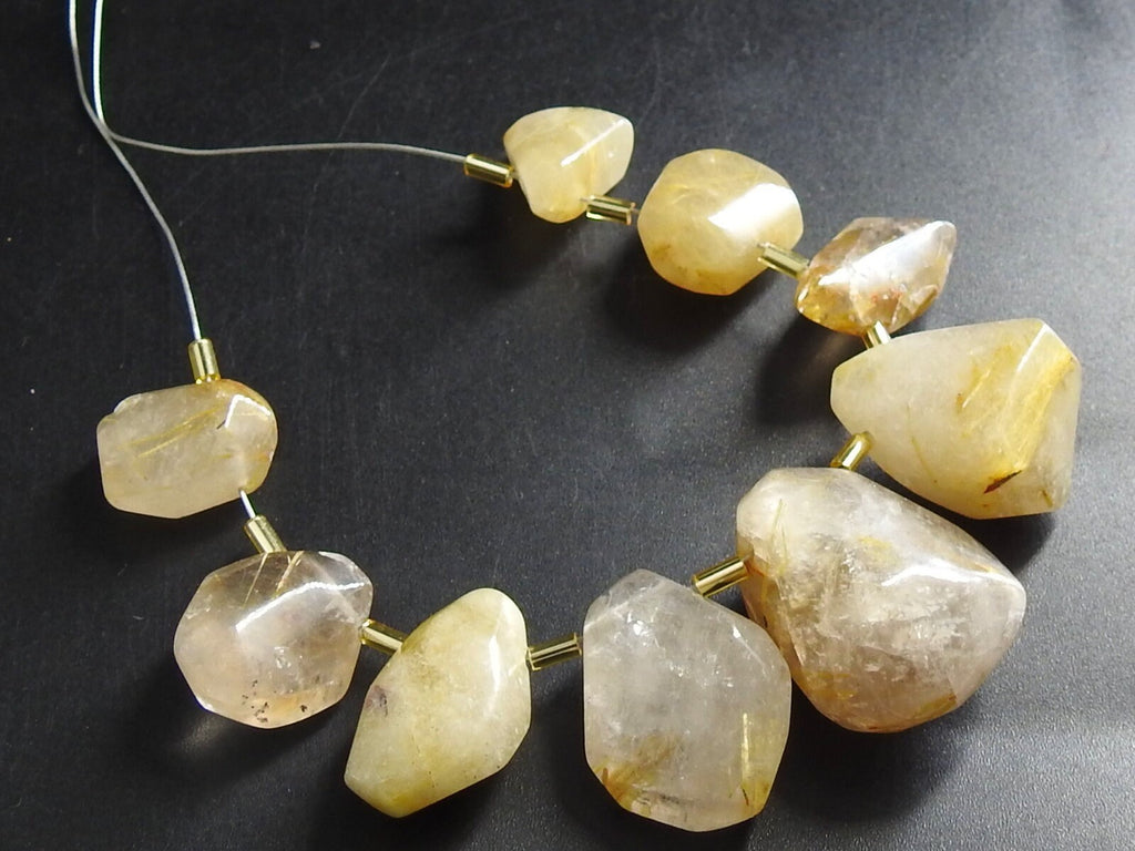 Natural Golden Rutilated Quartz Faceted Tumble Briolettes Raw Nugget Beads Handmade Loose Stone Strand for Jewelry Making 9pc 30x19-16x12mm