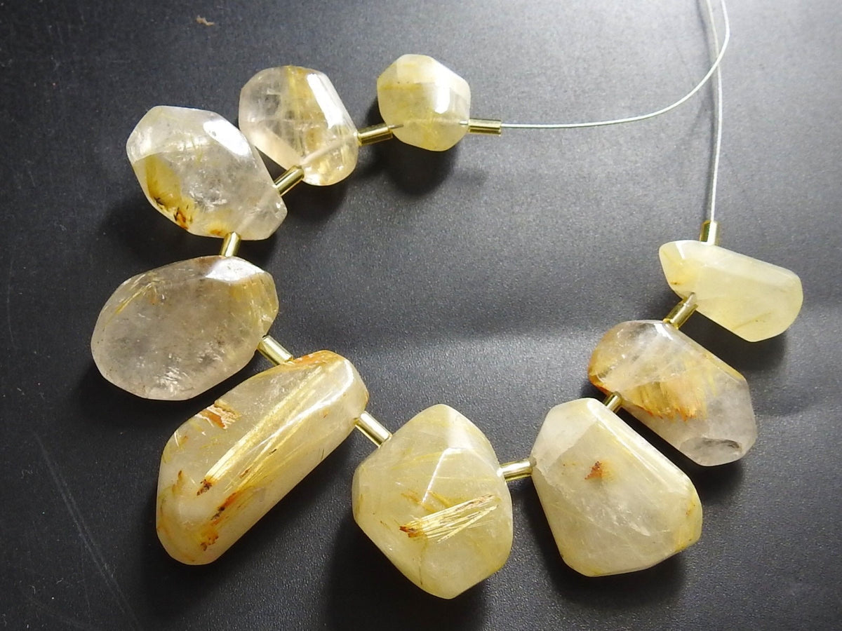 Natural Golden Rutilated Quartz Faceted Tumble Briolettes Raw Nugget Beads Handmade Loose Stone Strand for Jewelry Making 9pc 30x19-16x12mm