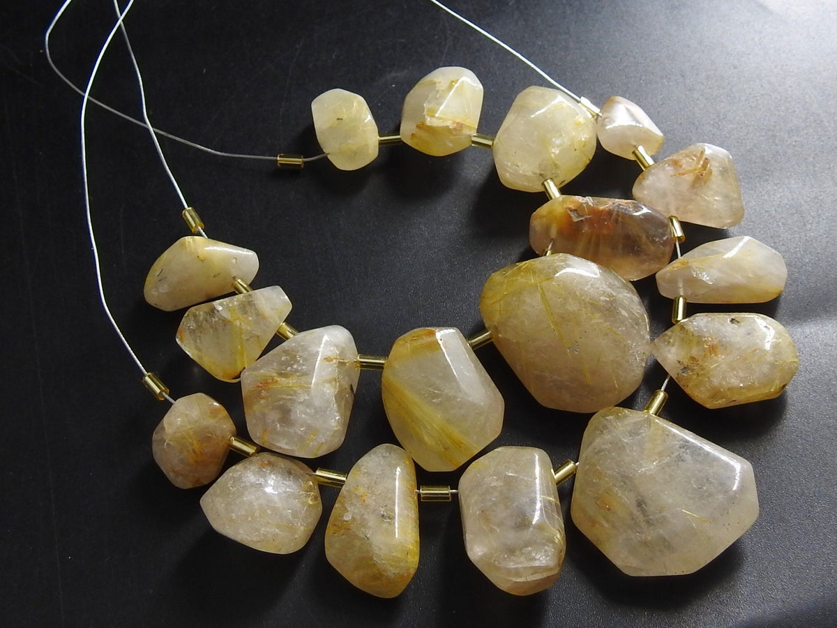 Natural Golden Rutilated Quartz Faceted Tumble Briolettes Raw Nugget Beads Handmade Loose Stone Strand for Jewelry Making 9pc 30x19-16x12mm
