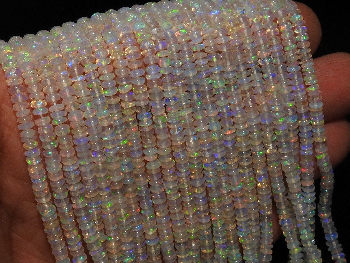 Natural Ethiopian Opal Smooth Rondelle Beads Multi Fire Opal Stone 16" Strand Loose Gemstone Beads for DIY Jewelry Making Supplies MS-EO2