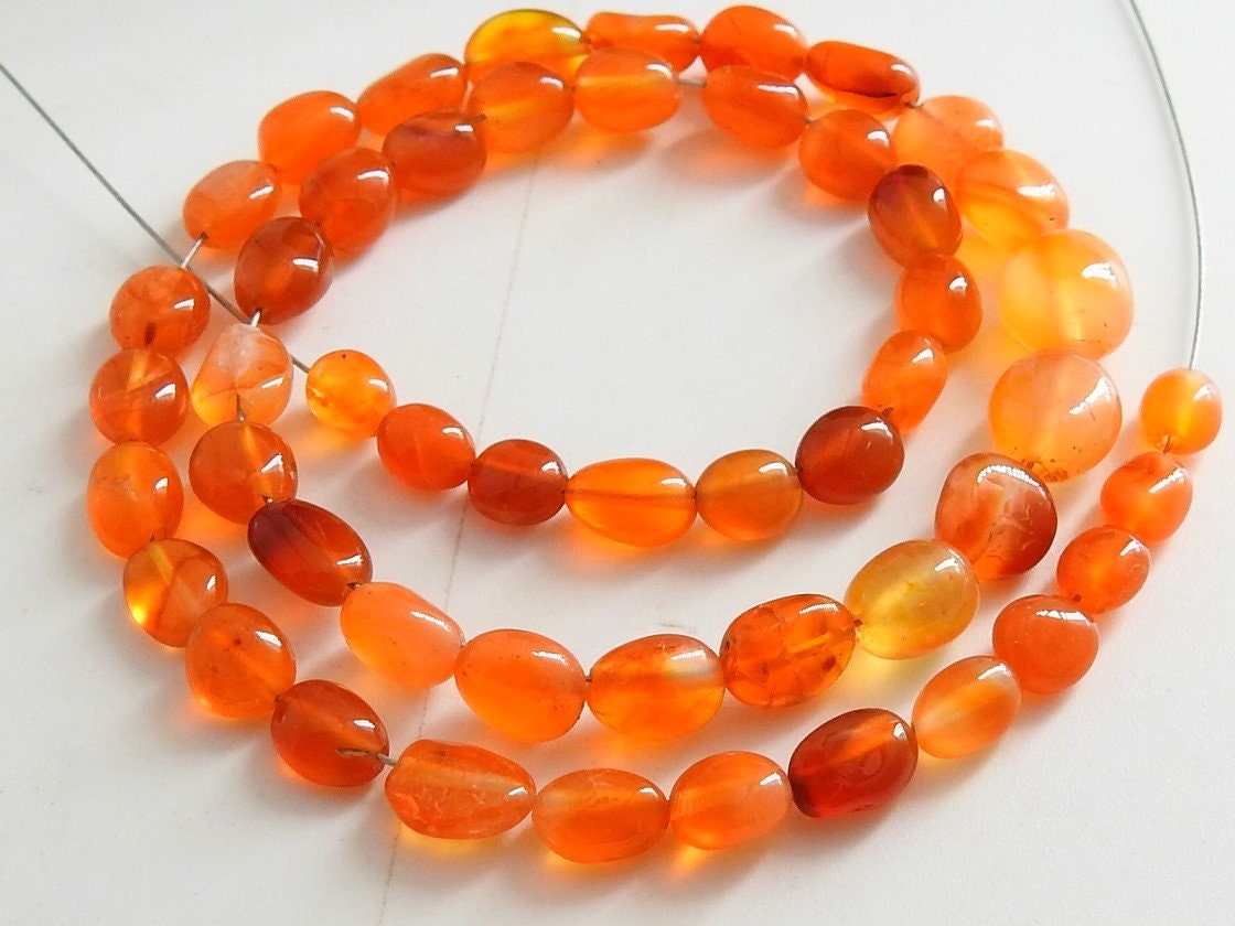 Carnelian Smooth Oval Beads, Natural Gemstone Tumble Nugget 16 Inches Strand, 8x7mm to 5x4mm Wholesale Jewelry Making Supplies TU3