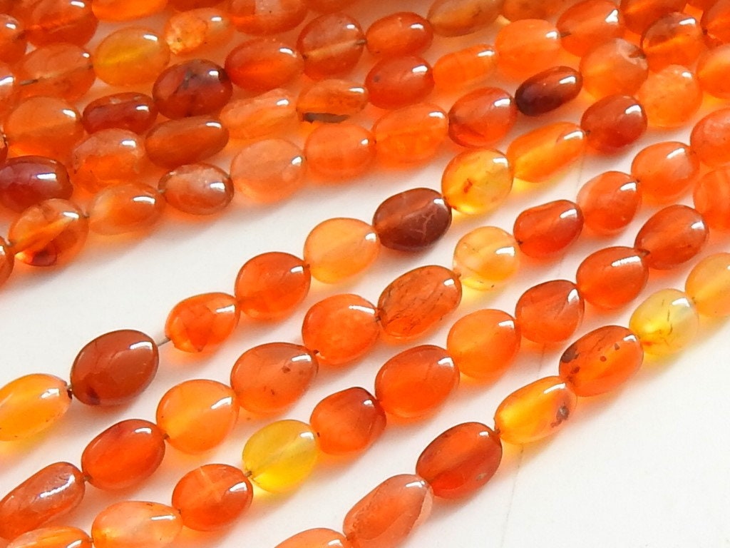 Carnelian Smooth Oval Beads, Natural Gemstone Tumble Nugget 16 Inches Strand, 8x7mm to 5x4mm Wholesale Jewelry Making Supplies TU3