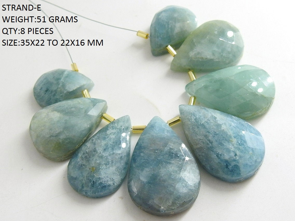 Aquamarine Faceted Pear Briolette Beads, Natural Light Blue Gemstone Cabochon Strand for Jewelry Making, Pendant & Necklace Supply