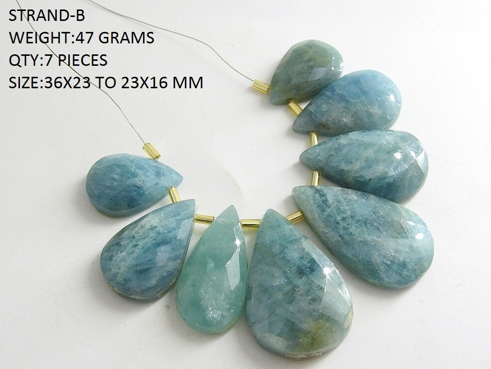 Aquamarine Faceted Pear Briolette Beads, Natural Light Blue Gemstone Cabochon Strand for Jewelry Making, Pendant & Necklace Supply