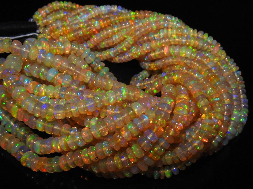 Natural Ethiopian Opal Smooth Roundel Bead Strand, Multi Flashy Fire Welo Opal Beads for Jewelry Making, 4-6mm 16 Inch Gemstone Strand MSEO2