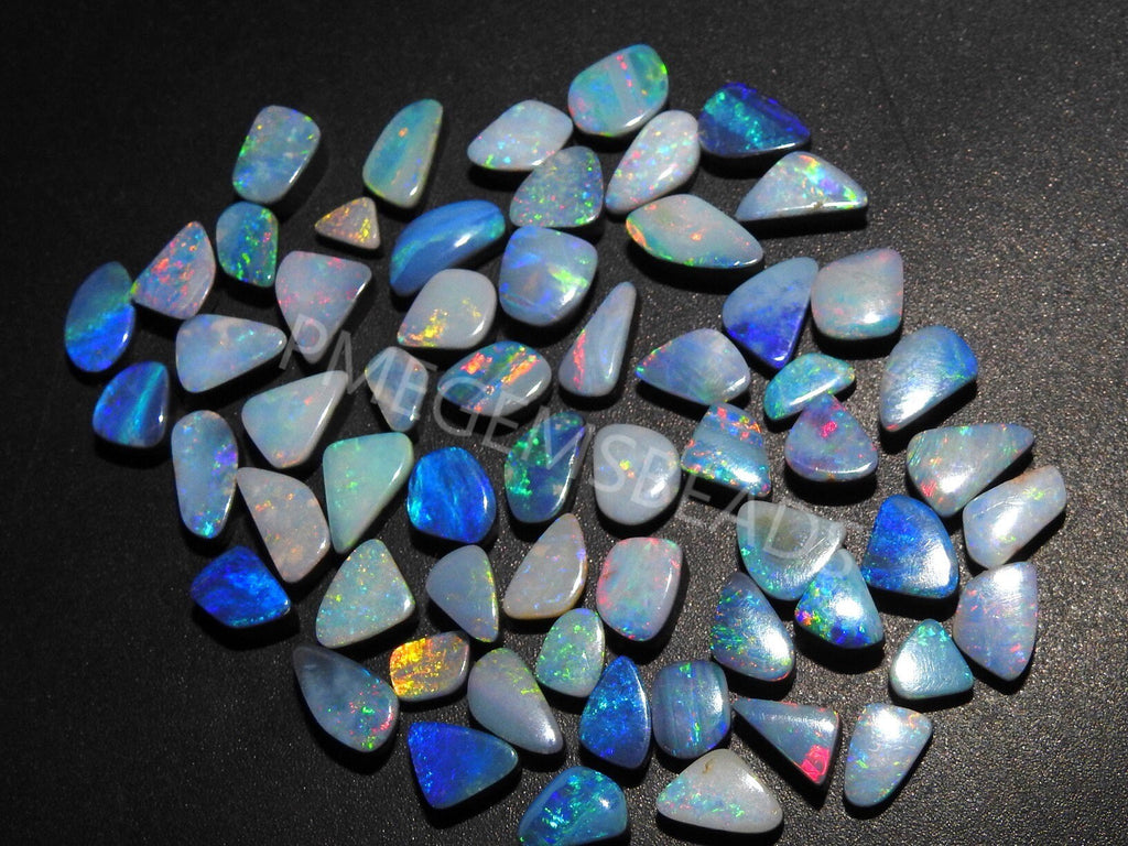 10Pc Natural Australian Opal Doublet Cabochon Lot, Multi Fire Smooth Handmade Loose Gemstone for Jewelry Making, One of a Kind DIY Supplies