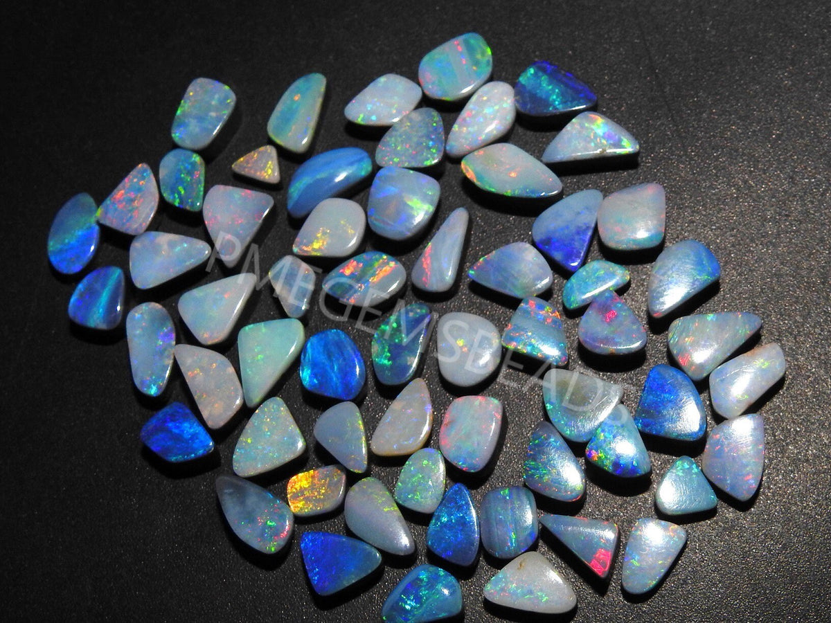 10Pc Natural Australian Opal Doublet Cabochon Lot, Multi Fire Smooth Handmade Loose Gemstone for Jewelry Making, One of a Kind DIY Supplies