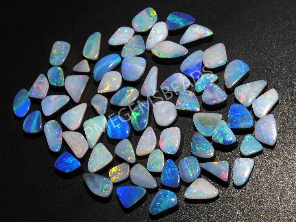 10Pc Natural Australian Opal Doublet Cabochon Lot, Multi Fire Smooth Handmade Loose Gemstone for Jewelry Making, One of a Kind DIY Supplies