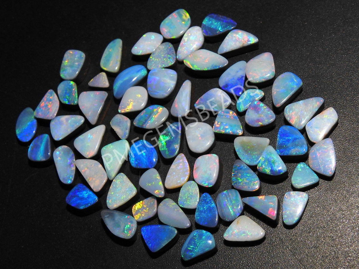 10Pc Natural Australian Opal Doublet Cabochon Lot, Multi Fire Smooth Handmade Loose Gemstone for Jewelry Making, One of a Kind DIY Supplies