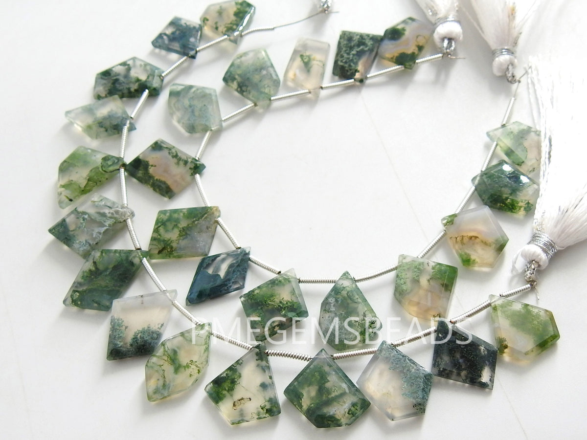 Green Moss Agate Faceted Bead Fancy Slice Briolette For Making Jewelry 14Piece Strand 15To10MM Long Approx Wholesaler Supplies Craft Supply