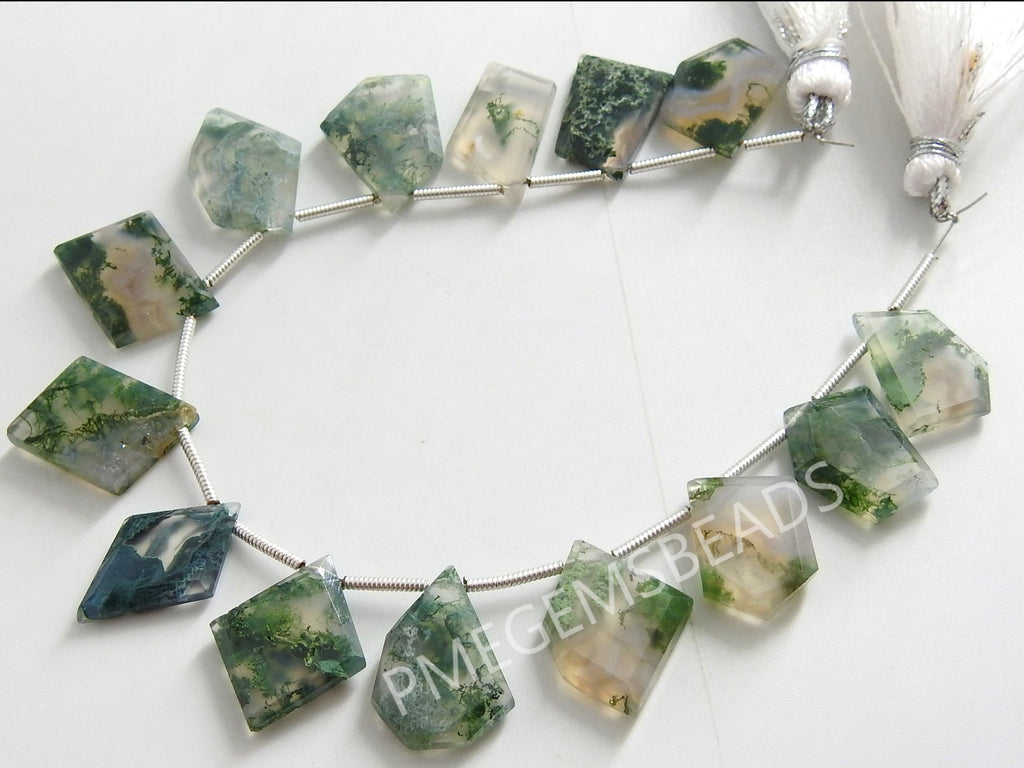 Green Moss Agate Faceted Bead Fancy Slice Briolette For Making Jewelry 14Piece Strand 15To10MM Long Approx Wholesaler Supplies Craft Supply
