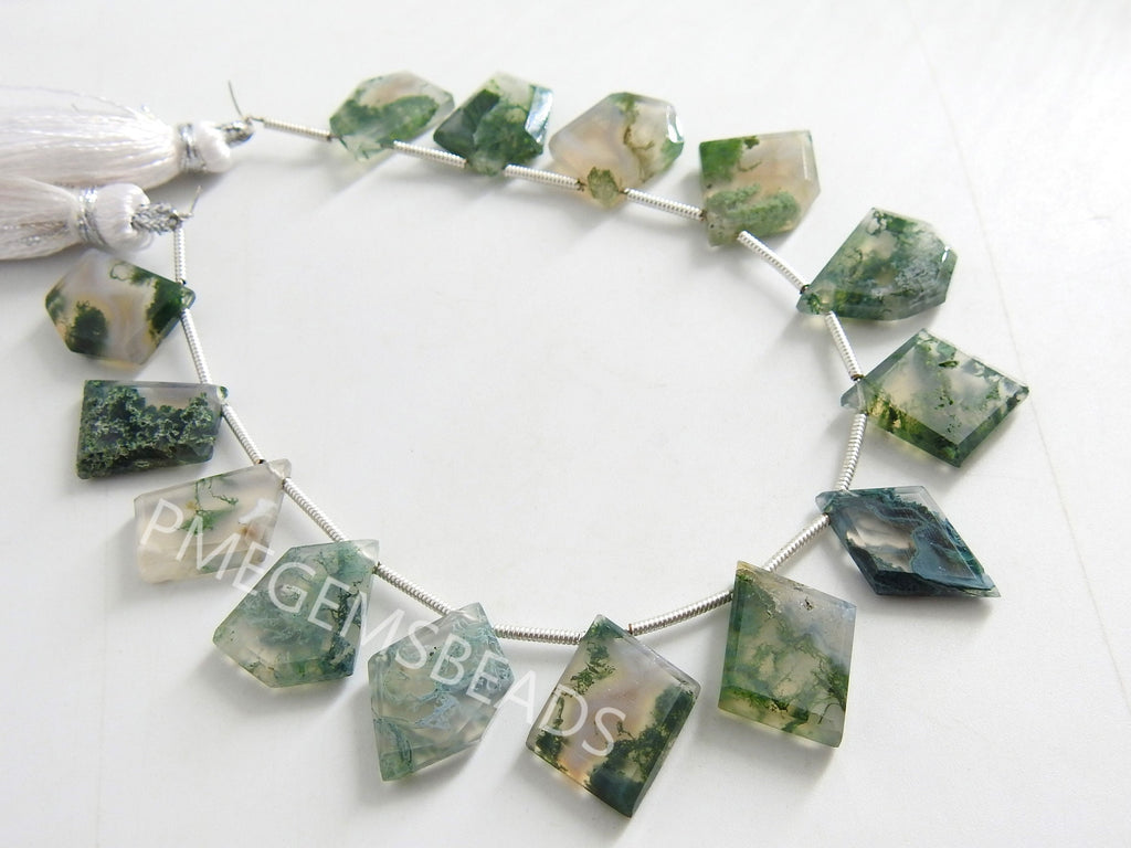 Green Moss Agate Faceted Bead Fancy Slice Briolette For Making Jewelry 14Piece Strand 15To10MM Long Approx Wholesaler Supplies Craft Supply