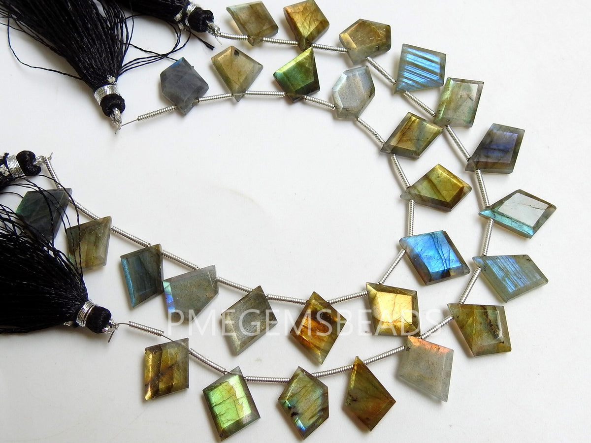 Labradorite Faceted Slice Beads, Multi Fire Briolette Pendant 14 Pc Strand 10mm-15mm, Wholesale Natural Blue Flash Stone for DIY Jewelry