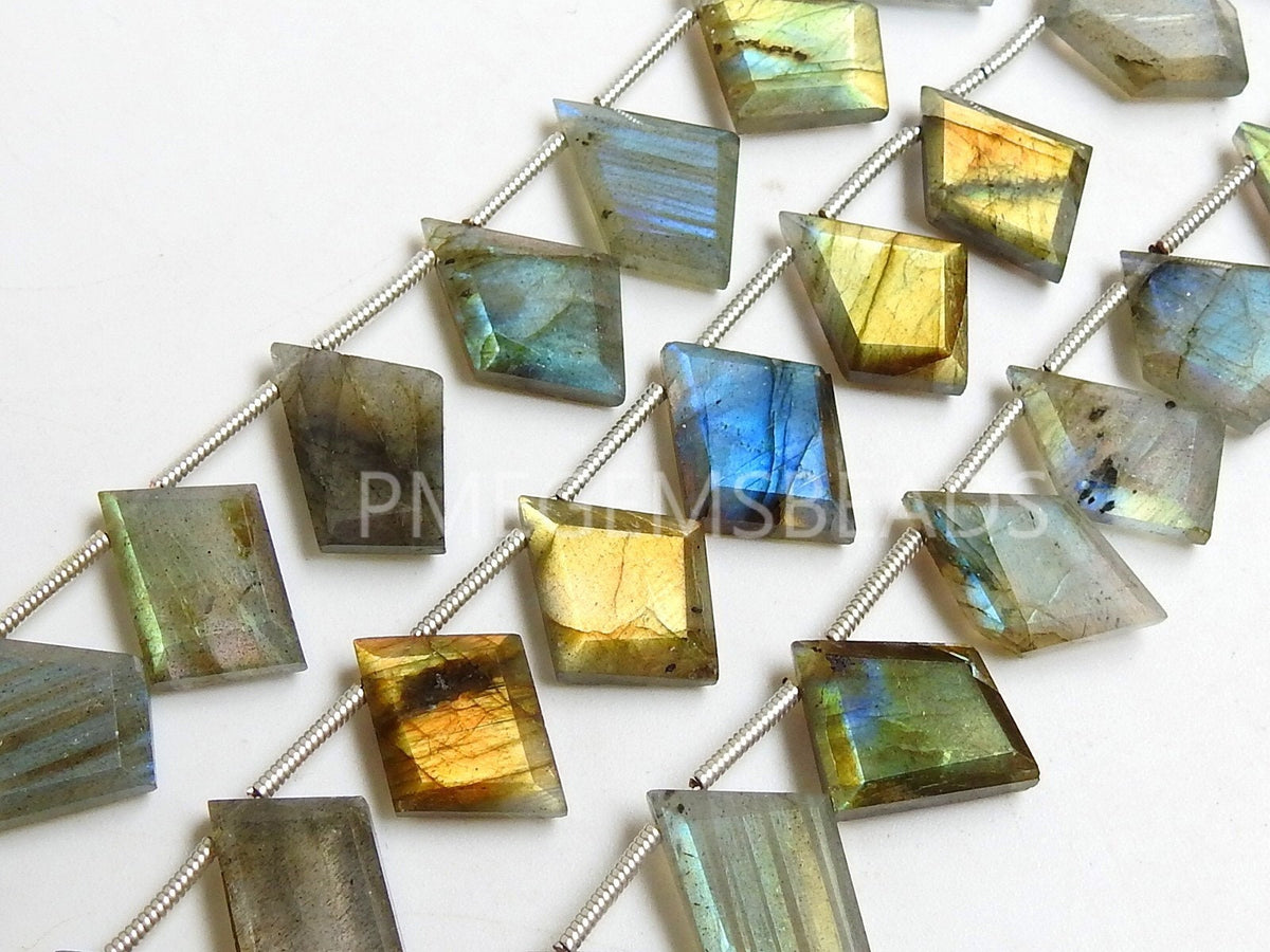 Labradorite Faceted Slice Beads, Multi Fire Briolette Pendant 14 Pc Strand 10mm-15mm, Wholesale Natural Blue Flash Stone for DIY Jewelry