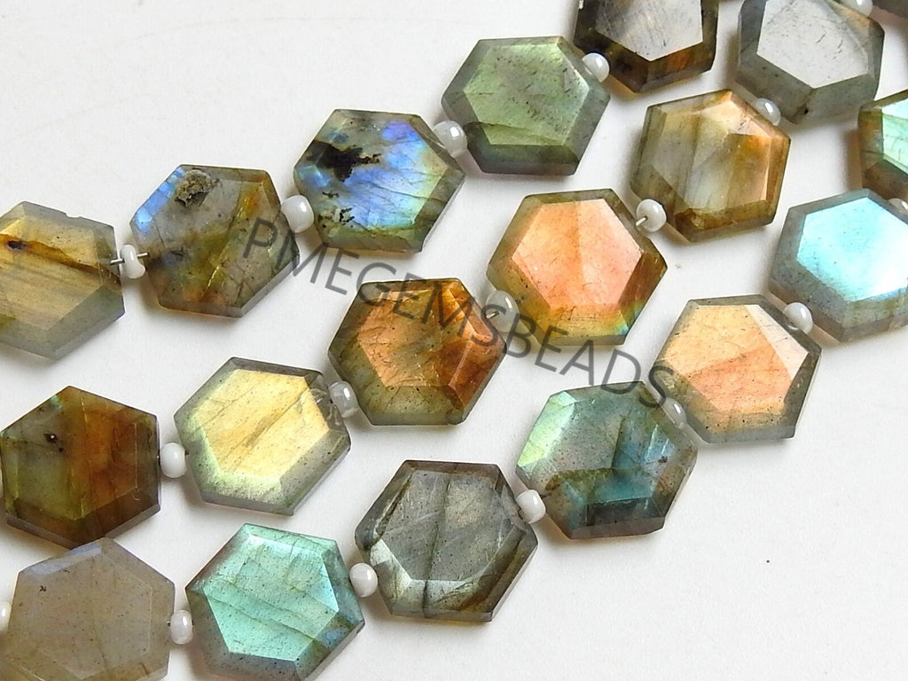 Labradorite Faceted Bead, Multi Fire Hexagon Shape, 8Inch Strand, 10-11MM Approx, Jewelry Making Wholesaler Supplies, Natural Gray Gemstone