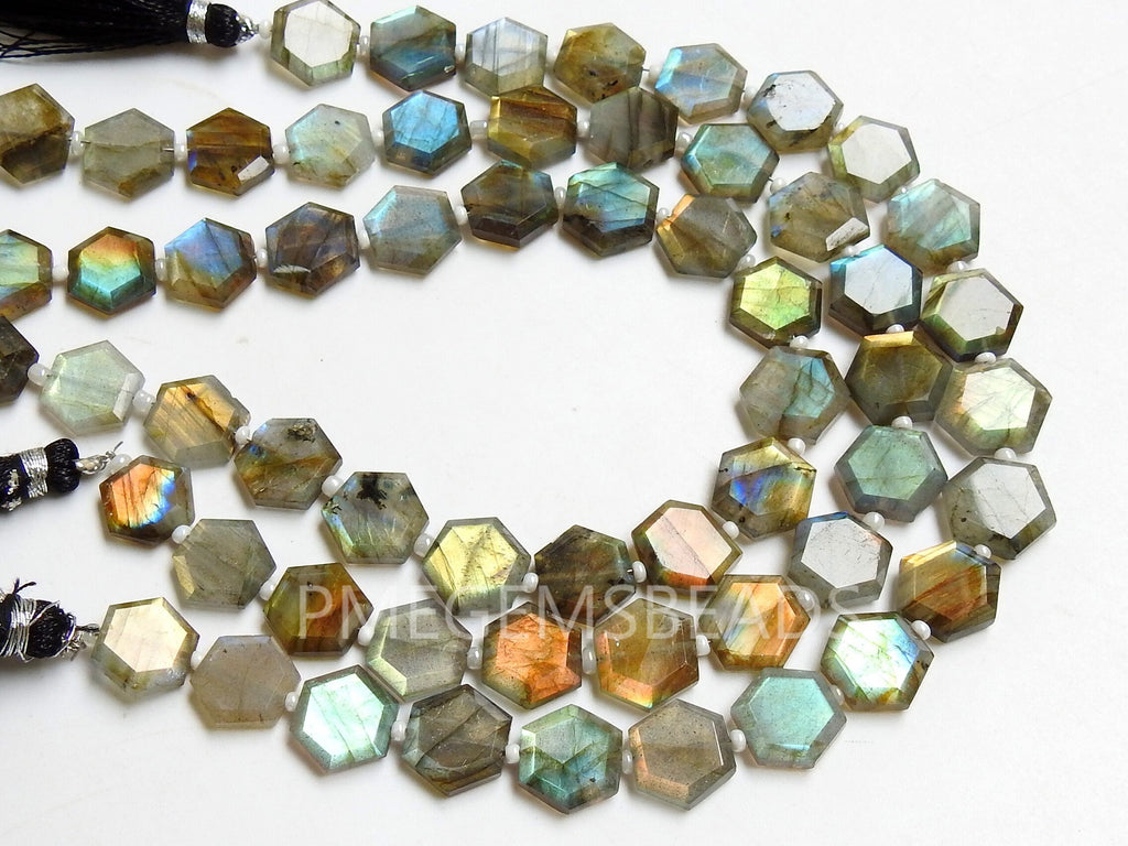 Labradorite Faceted Bead, Multi Fire Hexagon Shape, 8Inch Strand, 10-11MM Approx, Jewelry Making Wholesaler Supplies, Natural Gray Gemstone