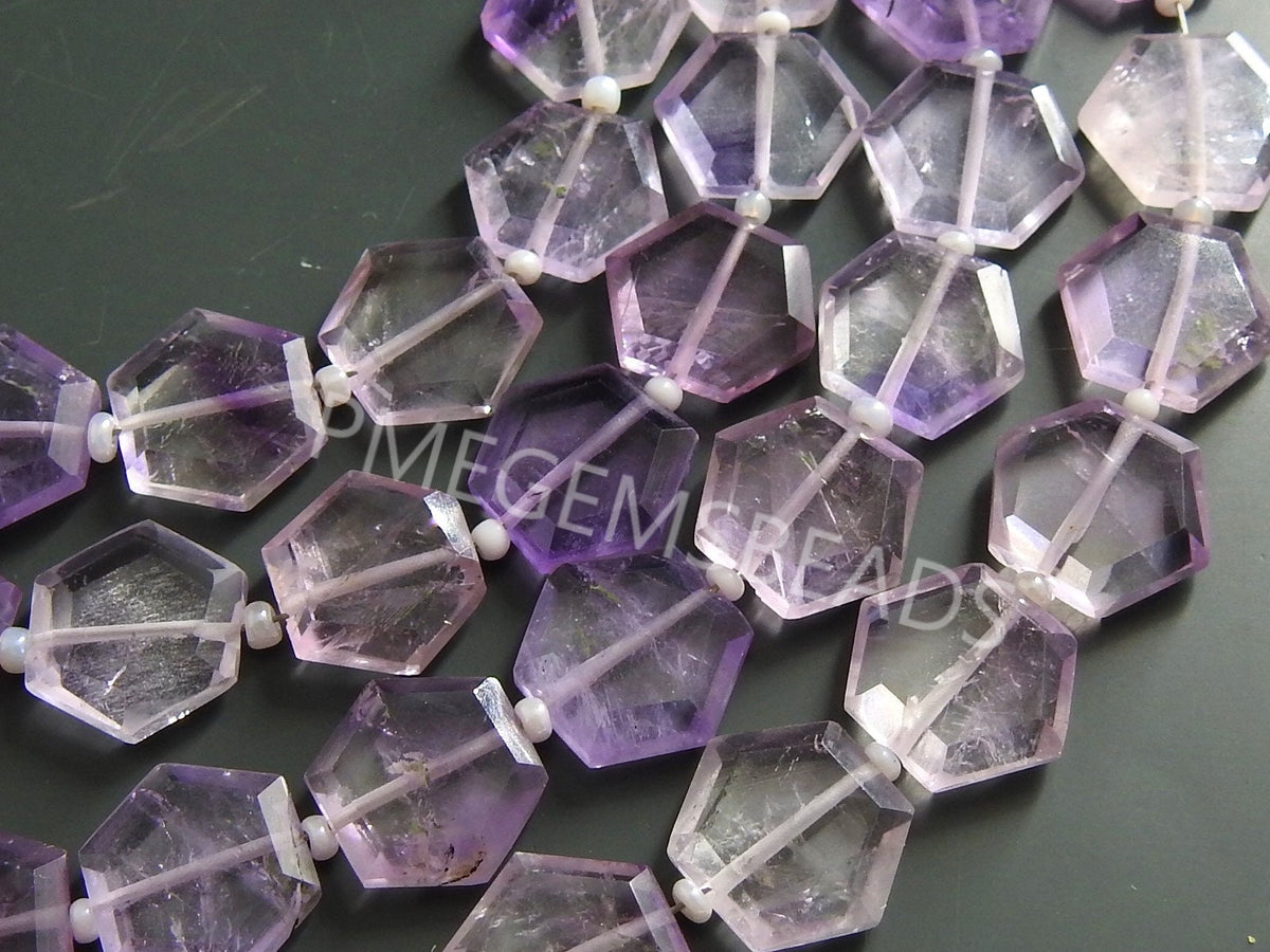 Natural Amethyst Faceted Hexagon Beads, 20pc Strand 11x11mm Purple Gemstone, Geometric Loose Stone Beads for DIY Jewelry Making Supplies