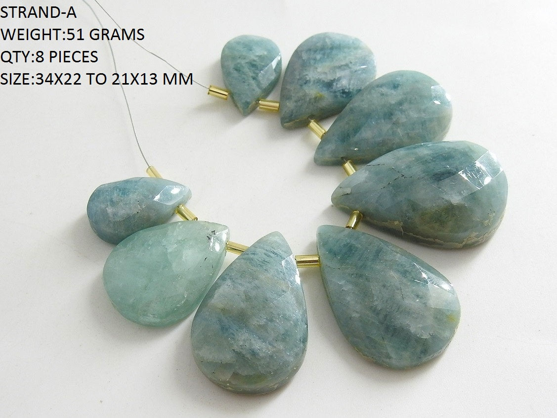 Aquamarine Faceted Pear Briolette Beads, Natural Light Blue Gemstone Cabochon Strand for Jewelry Making, Pendant & Necklace Supply