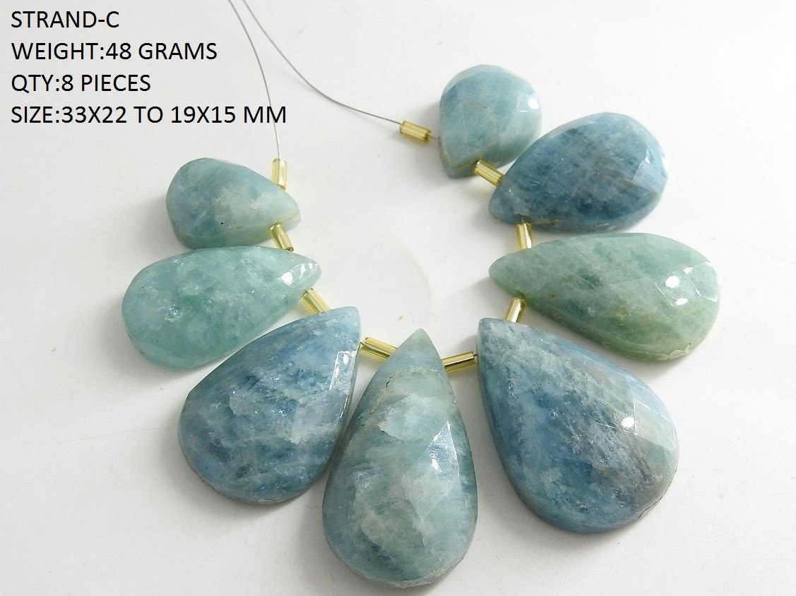 Aquamarine Faceted Pear Briolette Beads, Natural Light Blue Gemstone Cabochon Strand for Jewelry Making, Pendant & Necklace Supply
