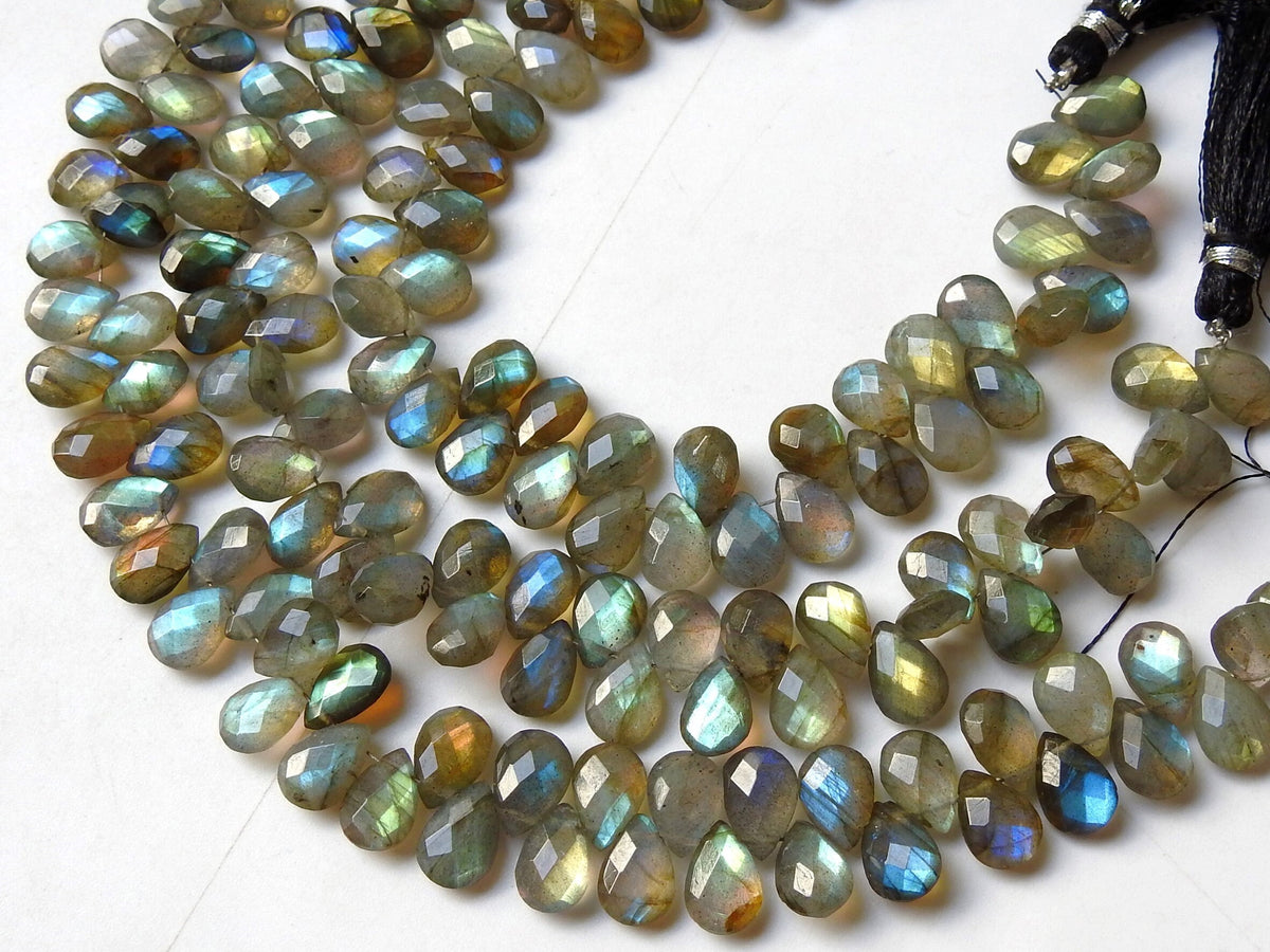 Labradorite Faceted Multi Fire Teardrop For Making Jewelry 8Inches 10X7MM Approx Natural Stone PME-BR1