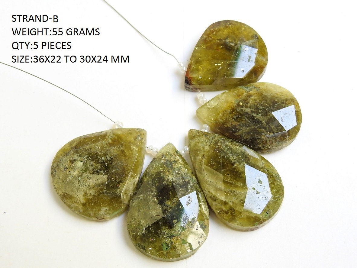 Natural Grossularite Garnet Faceted Fancy Shape Cabochon Briolette, Green Loose Gemstone Wholesale Craft Supply