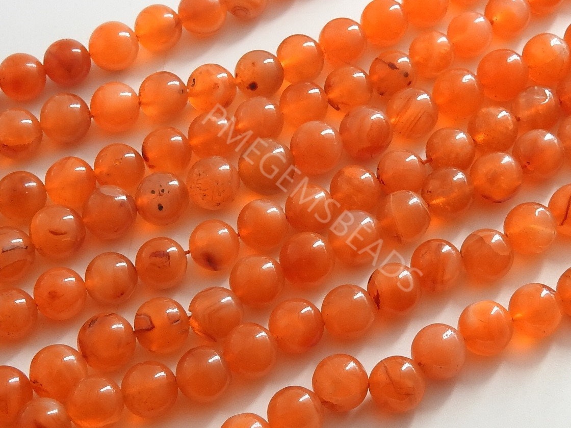 Natural Carnelian Smooth Round Beads, 9mm Red Agate Sphere Ball Strand, 15 Inch Genuine Loose Gemstone Jewelry Making Supplies WM-B3