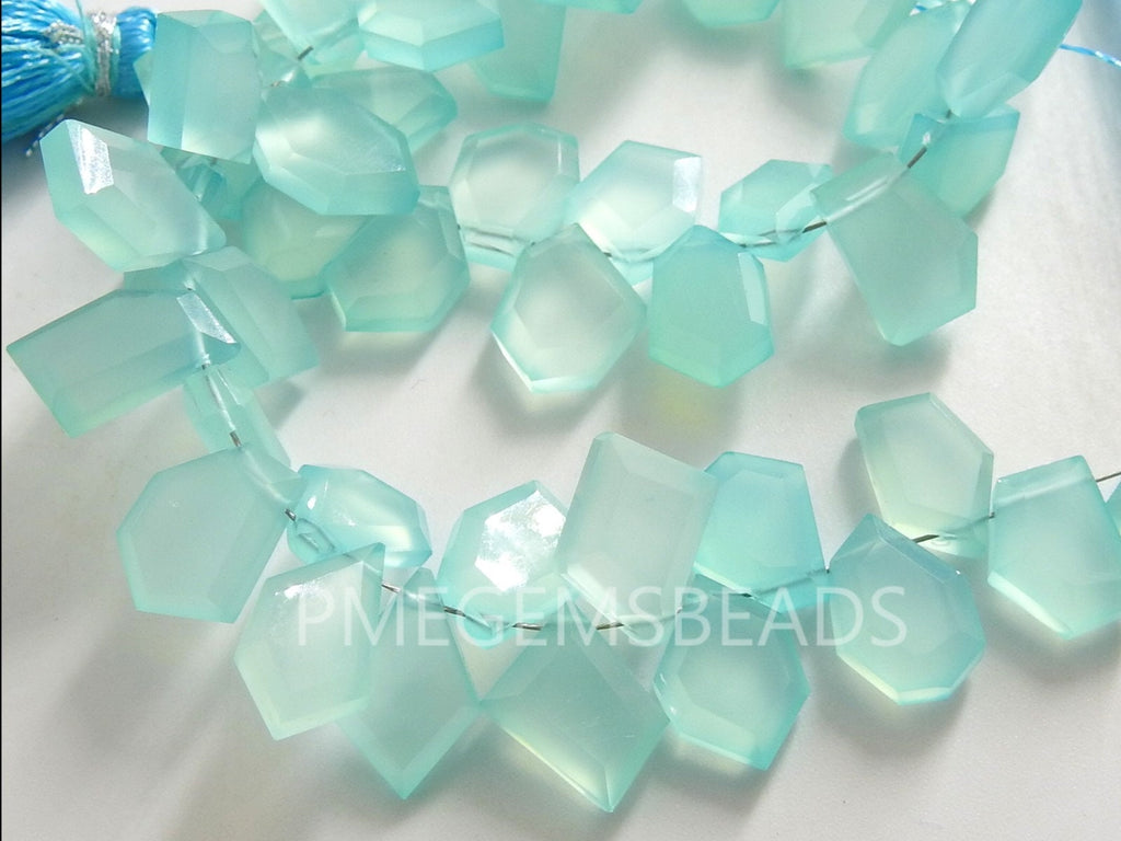 Aqua Blue Chalcedony Faceted Fancy Slice Briolette Pantagon Trapezoid Marquise Crown Cut Teardrop 20Piece Strand 13X9-9X6MM Jewelry Supplies
