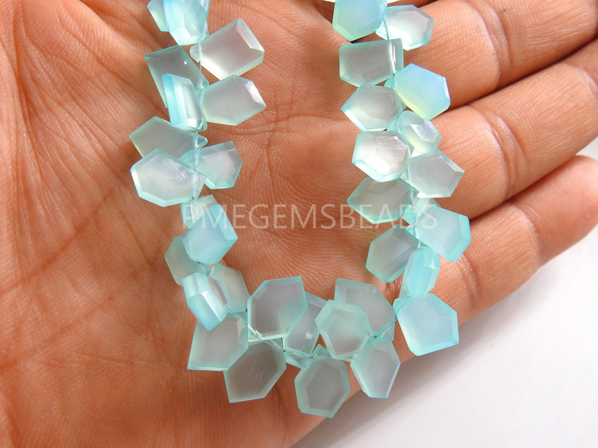 Aqua Blue Chalcedony Faceted Fancy Slice Briolette Pantagon Trapezoid Marquise Crown Cut Teardrop 20Piece Strand 13X9-9X6MM Jewelry Supplies