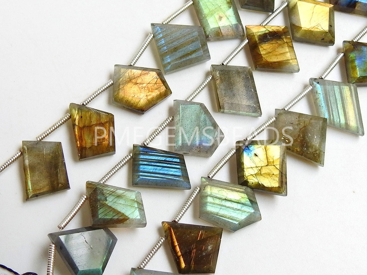 Labradorite Faceted Slice Beads, Multi Fire Briolette Pendant 14 Pc Strand 10mm-15mm, Wholesale Natural Blue Flash Stone for DIY Jewelry