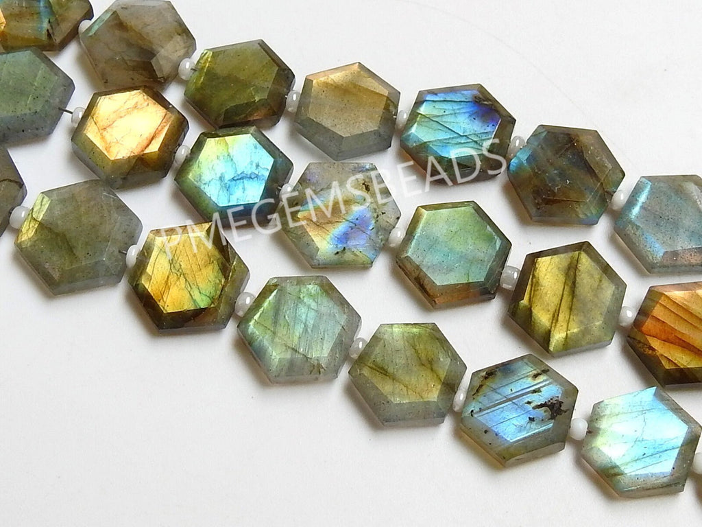 Labradorite Faceted Bead, Multi Fire Hexagon Shape, 8Inch Strand, 10-11MM Approx, Jewelry Making Wholesaler Supplies, Natural Gray Gemstone