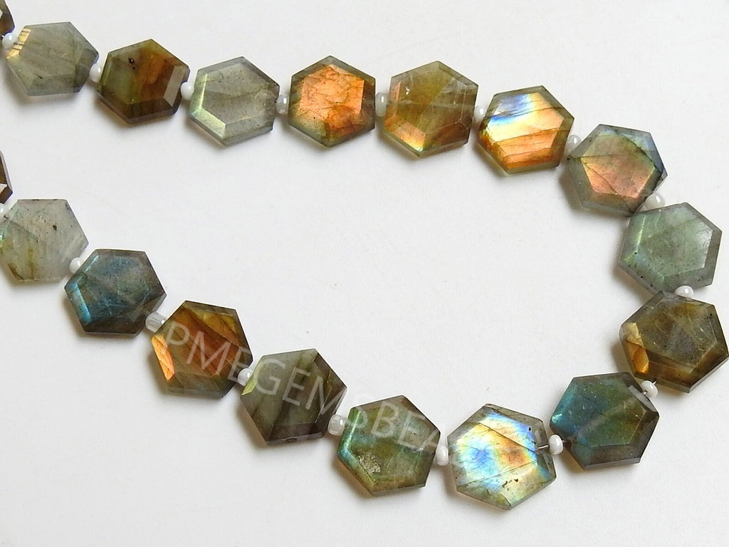 Labradorite Faceted Bead, Multi Fire Hexagon Shape, 8Inch Strand, 10-11MM Approx, Jewelry Making Wholesaler Supplies, Natural Gray Gemstone