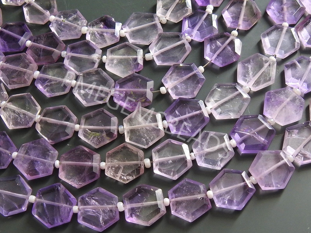 Natural Amethyst Faceted Hexagon Beads, 20pc Strand 11x11mm Purple Gemstone, Geometric Loose Stone Beads for DIY Jewelry Making Supplies