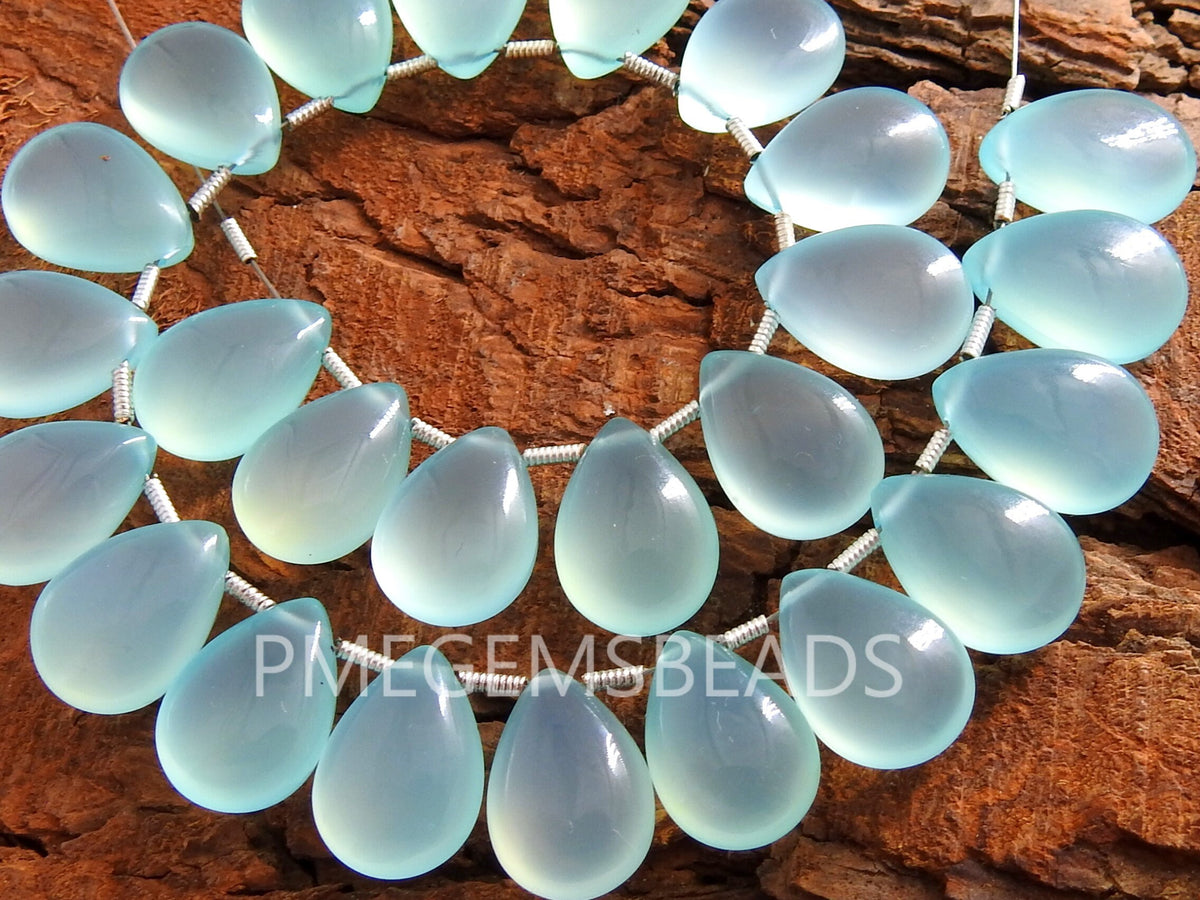 Aqua Blue Chalcedony Smooth Teardrop Beads - 14x10mm - 10 Piece Wholesale Bulk Set PME-CY2