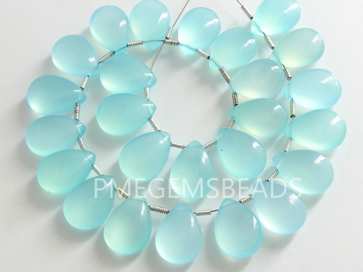 Aqua Blue Chalcedony Smooth Teardrop Beads - 14x10mm - 10 Piece Wholesale Bulk Set PME-CY2