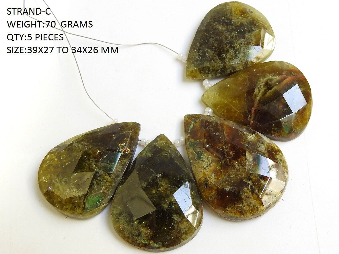 Natural Grossularite Garnet Faceted Fancy Shape Cabochon Briolette, Green Loose Gemstone Wholesale Craft Supply