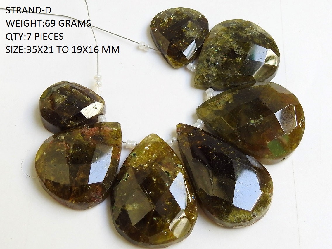 Natural Grossularite Garnet Faceted Fancy Shape Cabochon Briolette, Green Loose Gemstone Wholesale Craft Supply