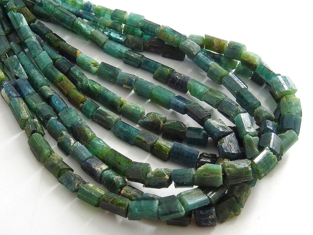 Green Tourmaline Natural Rough Crystal Tube Shape Bead Loose Raw Stone Necklace Bracelet 10Inches Strand 8X4To6X4MM RB2