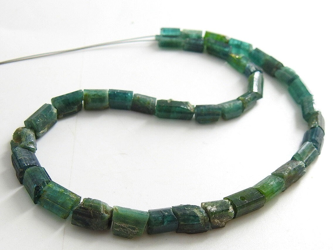 Green Tourmaline Natural Rough Crystal Tube Shape Bead Loose Raw Stone Necklace Bracelet 10Inches Strand 8X4To6X4MM RB2