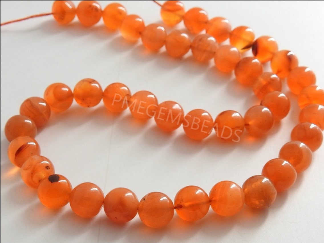 Natural Carnelian Smooth Round Beads, 9mm Red Agate Sphere Ball Strand, 15 Inch Genuine Loose Gemstone Jewelry Making Supplies WM-B3