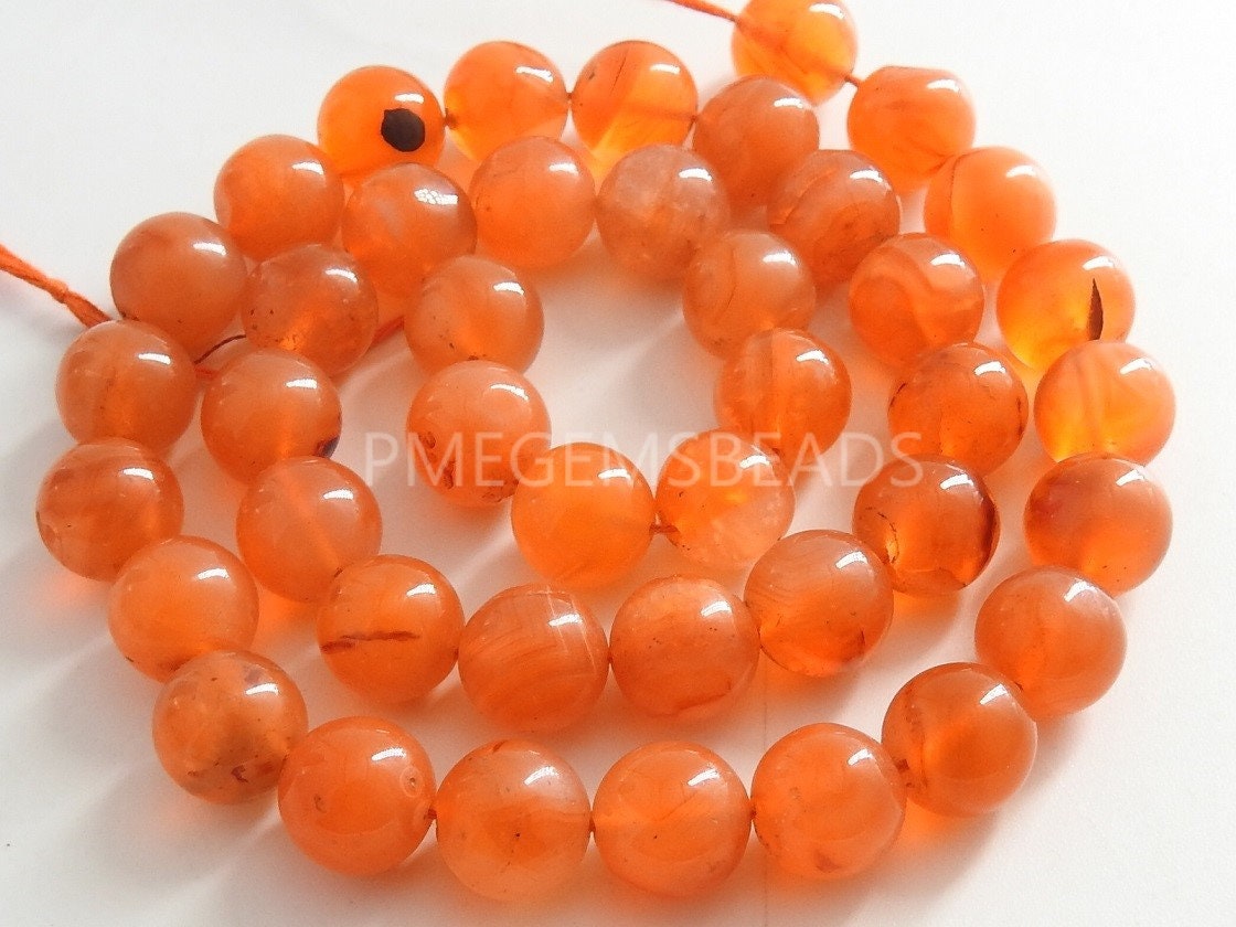 Natural Carnelian Smooth Round Beads, 9mm Red Agate Sphere Ball Strand, 15 Inch Genuine Loose Gemstone Jewelry Making Supplies WM-B3