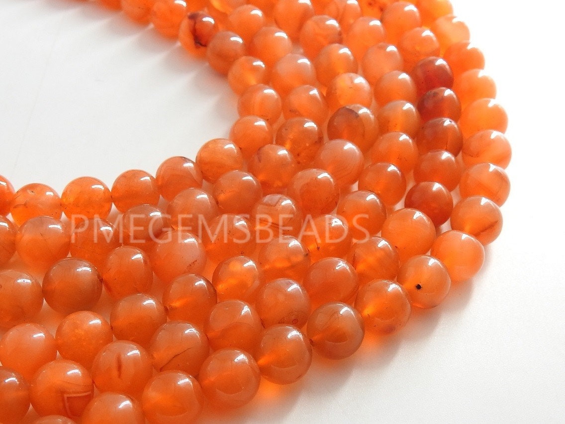 Natural Carnelian Smooth Round Beads, 9mm Red Agate Sphere Ball Strand, 15 Inch Genuine Loose Gemstone Jewelry Making Supplies WM-B3