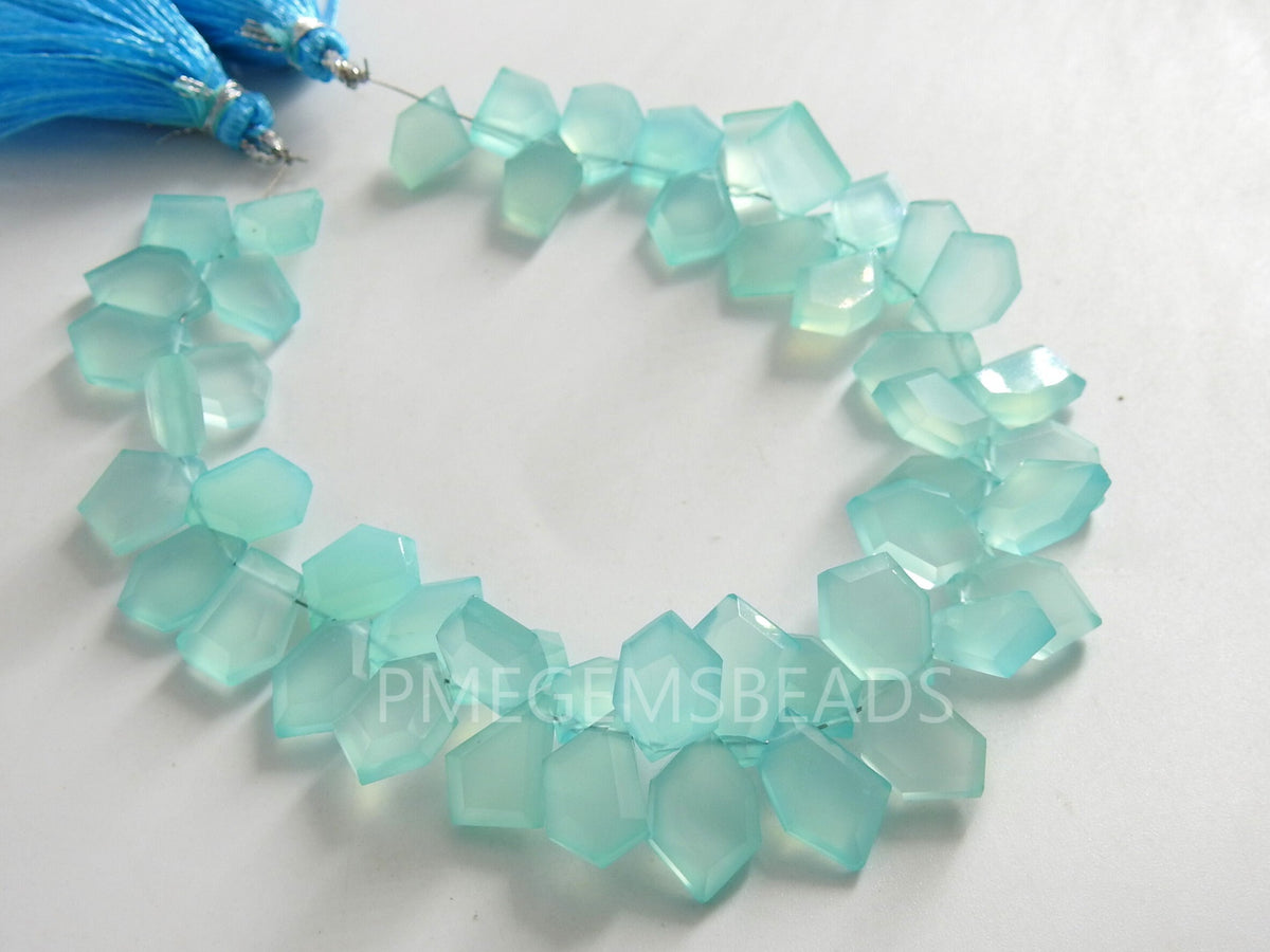 Aqua Blue Chalcedony Faceted Fancy Slice Briolette Pantagon Trapezoid Marquise Crown Cut Teardrop 20Piece Strand 13X9-9X6MM Jewelry Supplies