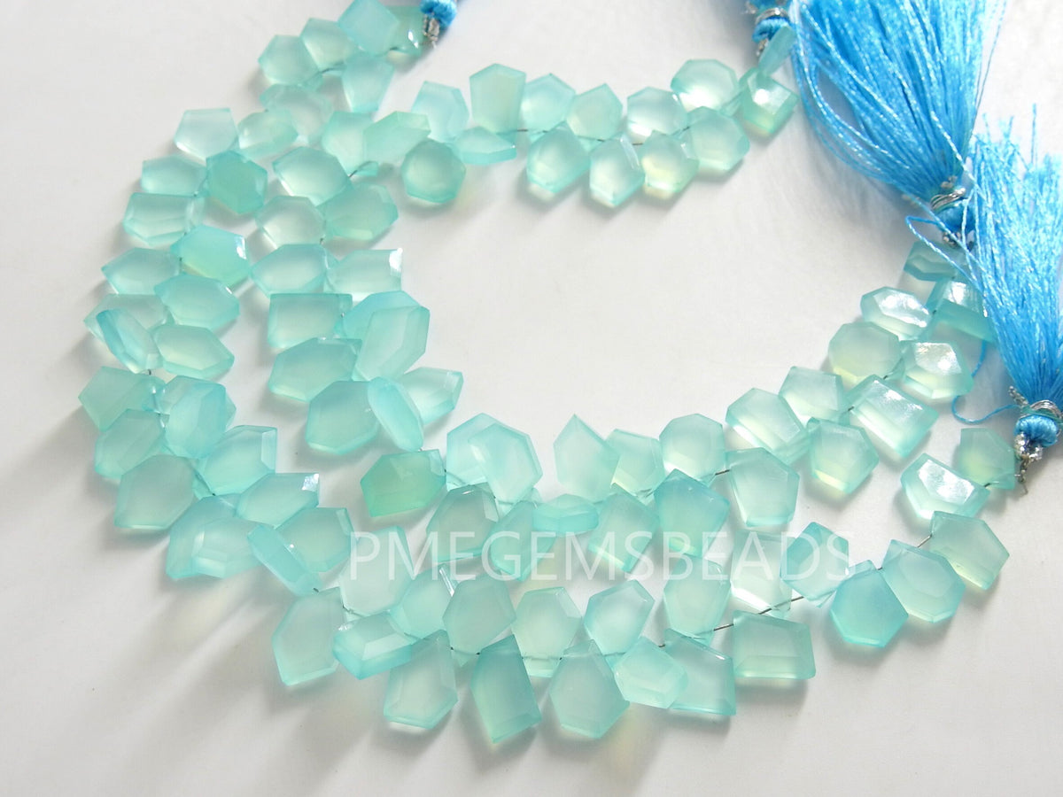 Aqua Blue Chalcedony Faceted Fancy Slice Briolette Pantagon Trapezoid Marquise Crown Cut Teardrop 20Piece Strand 13X9-9X6MM Jewelry Supplies