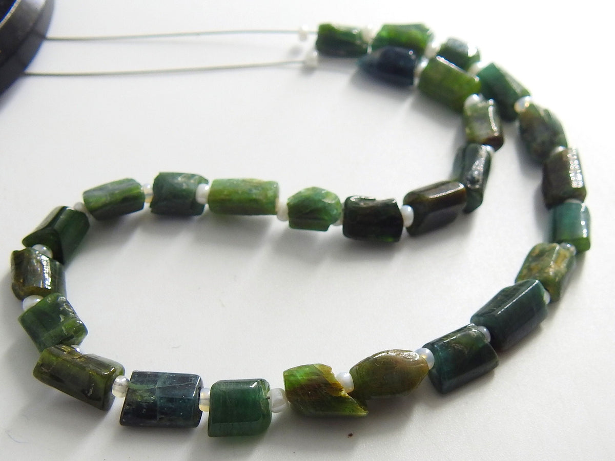 Natural Green Tourmaline Polished Crystal Beads Raw Nugget Gemstone Strand 8" for Jewelry Making DIY Stone Supplies 7X4To10X4MM